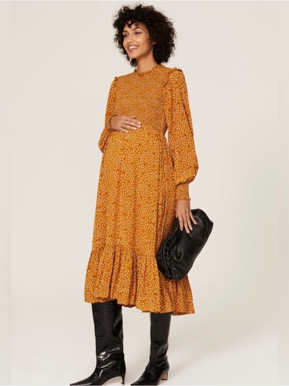 Hatch Women’s maternity Yellow The Lana Midi Dress Long sleeve size 0 (XS)